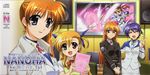  absurdres album_cover blonde_hair blue_eyes blush closed_eyes copyright_name cover energy_wings fingerless_gloves gloves green_eyes heterochromia highres long_hair lyrical_nanoha magic_circle magical_girl mahou_shoujo_lyrical_nanoha mahou_shoujo_lyrical_nanoha_strikers mahou_shoujo_lyrical_nanoha_the_movie_1st military military_uniform multiple_girls okuda_yasuhiro open_mouth orange_hair pencil_skirt purple_eyes purple_hair raising_heart red_eyes red_hair scan short_hair side_ponytail skirt smile speaker staff subaru_nakajima takamachi_nanoha teana_lanster television tsab_air_military_uniform tsab_executive_military_uniform tsab_rescue_military_uniform uniform v vivio wings 