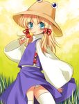  blonde_hair blue_eyes dango eating eyes food hat manle moriya_suwako panties short_hair solo thighhighs touhou underwear wagashi 