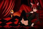  animal_ears braid cat_ears cat_tail highres kaenbyou_rin red_eyes red_hair solo sourouhoukeisotin tail thighhighs touhou twin_braids twintails 