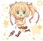  blonde_hair blue_eyes bottle chibi groceries imo_mushi kamikita_komari little_busters! running school_uniform short_hair solo 