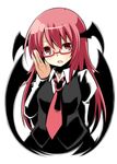  bad_id bad_pixiv_id bat_wings bespectacled glasses head_wings koakuma long_hair mukunoki_nanatsu red_eyes red_hair solo touhou wings 