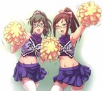  amasaki_aoi armpits bare_shoulders cheerleader e20 glasses houzumi_kaede midriff multiple_girls original pom_poms ponytail skirt thighhighs zettai_ryouiki 
