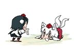  2girls animal_ears baku_taso bone chibi geta inubashiri_momiji multiple_girls shameimaru_aya tail tail_wagging tengu-geta touhou wolf_ears wolf_tail 