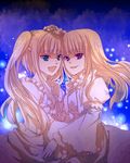  blue_eyes frederica_bernkastel furudo_erika kuriko_(scarlet_sky) long_hair multiple_girls purple_eyes twintails umineko_no_naku_koro_ni 