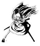  cape greyscale hairband highres karu_(ishiken) katana konpaku_youmu millipen_(medium) monochrome nib_pen_(medium) shadow skirt solo sword touhou traditional_media weapon 