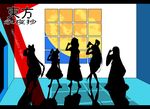  animal_ears bunny_ears duplicate everyone fujiwara_no_mokou houraisan_kaguya inaba_tewi long_hair moon multiple_girls parody persona persona_3 reisen_udongein_inaba silhouette standing touhou touya_(the-moon) window yagokoro_eirin 