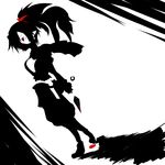  absurdres black_hair blood disgaea greyscale highres krahendrache kunoichi_(disgaea) long_hair makai_senki_disgaea_2 makai_senki_disgaea_3 mask monochrome ninja ponytail red_eyes solo spot_color 