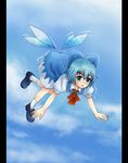  blue_door blue_eyes blue_hair bow cirno flying low_wings short_hair solo touhou trembling wings 