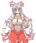  blush breasts fujiwara_no_mokou impossible_clothes impossible_shirt large_breasts long_hair lute_(apocalypselibrary) oekaki red_eyes ribbon shirt silver_hair solo suspenders touhou very_long_hair 