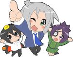  2boys bad_id bad_pixiv_id black_hair chibi chrome_dokuro eyepatch gokudera_hayato green_eyes grey_eyes grey_hair hibari_kyouya hibird karakuchi_muusu katekyo_hitman_reborn! lowres multiple_boys parody purple_eyes short_hair suzumiya_haruhi-chan_no_yuuutsu suzumiya_haruhi_no_yuuutsu 