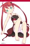  :3 barefoot bloomers blush can child dr_pepper dr_pepper-tan dress feet green_eyes long_hair miyao_ryuu red_hair smile soda_can solo twintails underwear 