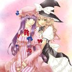  bad_id bad_pixiv_id blonde_hair braid geike hat kirisame_marisa long_hair multiple_girls patchouli_knowledge purple_eyes purple_hair smile touhou witch_hat yellow_eyes 