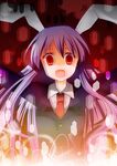  :d animal_ears bad_id bad_pixiv_id blazer bunny_ears empty_eyes izumi_minami jacket light long_hair open_mouth outstretched_arms purple_hair red_eyes reisen_udongein_inaba smile solo spread_arms touhou upper_body 