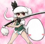  black_hairband ghost hairband hitodama katana konpaku_youmu konpaku_youmu_(ghost) no_pants panties red_eyes renku short_hair silver_hair solo striped striped_panties sword touhou underwear weapon 