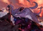  bent_back dutch_angle female kiora_atua macro magic_the_gathering merfolk monster multiple_mouths official_art rear_view sea solo standing star summoning tentacles tyler_jacobson water wave 