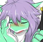  ambiguous_gender blush dragon eyes_closed facepalm fur green_fur hair kemono long_hair lsa2423063 purple_hair solo 