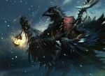  ambiguous_gender anthro avian lantern magic_the_gathering night official_art outside polearm restricted_palette sky slawomir_maniak snow standing storm temur tribal weapon winged_arms wings 