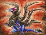  ambiguous_gender black_fur fur hydreigon nintendo pok&eacute;mon red_eyes shadeofshinon solo traditional_media_(artwork) video_games watercolor_(artwork) 