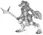  2014 angry anthro arm_band balls canine claws clothed clothing collaboration coyox dagger ear_piercing feathers fur furry-specific_piercing half-dressed loincloth male mammal maned_wolf monochrome muscles nipple_piercing nipples paws piercing plain_background qzurr raised_tail solo spats sword topless traditional_media_(artwork) weapon wolf 