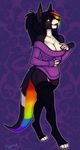  anthro bare_shoulders big_breasts blush bottomless breasts butt canine clothed clothing digital_media_(artwork) female flashing half-dressed hybrid kangaroo legwear looking_at_viewer mammal marsupial nipples open_mouth porin rainbow solo stockings sweater synth_(hax) thigh_high wolf 
