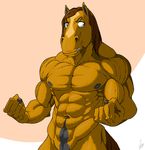  2014 abs anthro biceps big_muscles brown_eyes brown_fur brown_hair equine flexing fur grey_fur grey_nipples hair horse male mammal masculine muscles nipples nude pecs pose ripped solo standing tithinian toned vein 