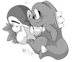  2013 blush cyndaquil doneru duo female feral feral_on_feral hi_res imminent_sex japanese_text male male/female monochrome nintendo penis pok&eacute;mon pok&eacute;mon_(species) pussy simple_background sweat text totodile video_games white_background 