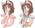  :3 anthro black_background boots brown_hair chinchilla cinnamon_(sinamuna) clothing fingerless_gloves footwear freckles fur gloves hair heterochromia invalid_tag mammal pink_eyes pink_fur ponytail rodent shorts simple_background sinamuna solo sonic_(series) striped_shirt tail_rings yellow_eyes 