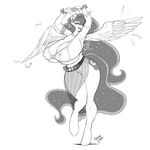  2014 anthro big_breasts breasts cleavage clothed clothing equine female friendship_is_magic greyscale hair horn huge_breasts kevinsano long_hair mammal monochrome my_little_pony nipple_bulge nipples plain_background princess_luna_(mlp) pussy skimpy smile solo thick_thighs white_background wide_hips winged_unicorn wings 