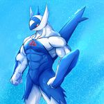  abs anthro anthrofied biceps big_muscles blue_skin dragon latios legendary_pok&eacute;mon male markings muscles nintendo nude pecs pok&eacute;mon pose red_eyes reptile scales scalie solo standing toned video_games waddledox white_skin 