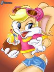  clothing coconut drink female gloves lagomorph lola_bunny looney_tunes mammal plant rabbit shorts smile solo space_jam warner_brothers 