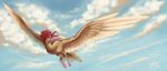  ambiguous_gender avian beak bird cloud cloudscape day fearow feathered_wings feathers flying nintendo outside pok&eacute;mon shadeofshinon sky solo video_games wings 