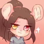  :3 anthro avatar_(disambiguation) blush brown_hair chibi chinchilla cinnamon_(sinamuna) clothing enamei female hair heterochromia icon long_hair mammal ponytail rodent smile smirk smug solo sweater tattoo 