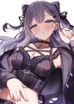  1girl absurdres blue_eyes blush braid breasts cone_hair_bun double_bun earrings grey_hair hair_bun hair_ornament highres hololive hololive_indonesia jewelry long_hair looking_at_viewer open_mouth rokusketch solo vestia_zeta virtual_youtuber 