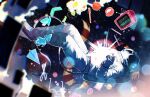  apple astronaut character_request chinese_commentary commentary_request dated_commentary fish food fruit glasses helmet highres paper_airplane pen pencil planet ryuh_(asahina_neru) solo space space_helmet spacesuit vocaloid zero_gravity 