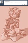  anthro anthrofied arms_behind_back ask balls bdsm beelzemon_(artist) bent_back bondage bound erection ga&euml;l_the_scrafty gag kneeling looking_away male monochrome nintendo penis pok&eacute;mon ribbons scrafty solo tumblr video_games wince wrapped_up 
