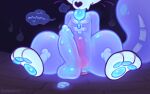  anal anal_masturbation anal_penetration anthro balls blue_tongue bodily_fluids bone bulge canid colored detailed_background detailed_bulge dildo dildo_insertion dripping english_text erection fangs from_front_position genital_fluids genital_outline genitals goo_creature goo_creature_with_bones heart_nose heart_symbol knot knotted_dildo knotted_penis leaking_precum looking_pleasured male mammal masturbation pawpads paws penetration penis penis_outline precum precum_drip purple_body sex_toy sex_toy_insertion skelly_(skellybeanz) skellybeanz skull skull_head solo speech_bubble spread_legs spreading teeth text tongue tongue_out translucent translucent_body 