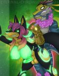  anal anthro blush canid canine curvy_figure dragon duo eastern_dragon eternal-chronicler fox genitals glowing glowing_eyes glowing_genitalia glowing_horn glowing_markings glowing_nipples glowing_penis gold_(metal) gradient_hair gynomorph hair hi_res horn hybrid infinity_gauntlet infinity_stone intersex intersex/male iron_fist_(marvel) male mammal markings muscular muscular_male mythological_creature mythological_scalie mythology nipples penis scalie wide_hips yaang 