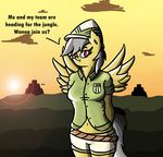  2014 anthro anthrofied clothing daring_do daring_do_(mlp) equine female friendship_is_magic fur hair looking_at_viewer mammal my_little_pony navel pegasus rope shirt shorts solo sparkler99 sunset temple wings 