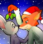  blush boop canine christmas disney duo eskimo_kiss female fox frown fur grey_fur happy hat holidays judy_hopps lagomorph larger_anthro larger_male male male/female mammal nick_wilde orange_fur peanut.k plant predator/prey rabbit santa_hat size_difference smaller_anthro smaller_female smile snow zootopia 