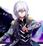  1boy accelerator_(toaru_majutsu_no_index) albino anninn_do_fu black_choker choker collared_shirt commentary_request glowstick hair_between_eyes hand_up highres holding holding_microphone jacket long_sleeves male_focus medium_hair microphone open_clothes open_jacket parted_lips penlight_(glowstick) red_eyes shirt solo toaru_majutsu_no_index upper_body white_hair wing_collar 