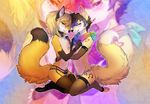  &lt;3 2014 abstract_background anthro arm_warmers bandanna black_hair blonde_hair blue_eyes blue_hair blush canine chest_tuft clothed clothing dagger_leonelli digitigrade duo elbow_gloves fluffy_tail fox foxarvid fur girly gloves green_eyes hair hand_on_chest inner_ear_fluff kneeling legwear lingerie long_hair looking_at_viewer male mammal navel nirai panties pawpads paws seductive side_view skimpy smile stockings tattoo topless translucent transparent_clothing tuft two_tone_hair underwear yellow_fur 