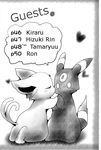  ambiguous_gender azuma_minatsu comic digital_media_(artwork) duo eeveelution espeon feral greyscale hizuki_rin kemono kiraru kissing monochrome nintendo o_o pok&eacute;mon ron surprise tamaryuu translated umbreon video_games 