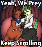  2022 ambiguous_gender black_body black_fur blue_kerchief blue_neckerchief brown_body brown_eyes brown_fur butt cheek_tuft clothing dipstick_tail eeveelution english_text eyes_closed eyewear facial_tuft feral forked_tongue fur generation_4_pokemon generation_8_pokemon glasses green_body group hi_res imminent_vore kerchief leaf leaf_ears leaf_tail leafeon leg_markings male_(lore) markings meme mouth_shot neckerchief neckwear nickit nintendo on_tongue open_mouth pokemon pokemon_(species) red_body red_fur sharp_teeth smile socks_(marking) tail tail_markings tastytales teeth text tongue topwear trio tuft uvula wearing_glasses white_body white_clothing white_fur white_topwear yellow_body yellow_fur z_(tastytales) 