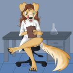  2014 anthro canine dog felisrandomis female flask lab licking licking_lips mammal roughcollie scientist sofia_fluttertail solo tongue tongue_out 