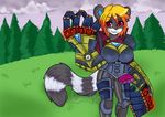  anthro blonde_hair breasts canine cinnamama darkfox female fox hair mammal power_armor red_eyes soldier vi watermark 