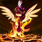  2014 equine female fire friendship_is_magic hair horn mammal multicolored_hair my_little_pony nadnerbd outside purple_eyes purple_hair solo twilight_sparkle_(mlp) winged_unicorn wings 