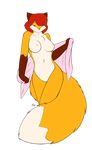  2014 anthro big_breasts blue_eyes breasts brown_fur canine female fluffy_tail fox fur hair looking_at_viewer mammal nude orange_fur red_hair smile solo starfighter towel white_fur 