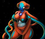  2014 anthro areola big_breasts blue_nipples breasts deoxys elpatrixf female humanoid legendary_pok&eacute;mon nintendo nipples nude pok&eacute;mon pussy red_body solo standing video_games 