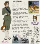  1girl animal_ears belt blue_sash bolo_tie boots braid brown_belt character_profile clothing_request ear_ornament english_text gloves green_eyes green_jacket half_crown_braid hat highres historical_name_connection horse horse_ears horse_girl horse_tail horseshoe_ornament humanization jacket jozef_klemens_pilsudski jukebox looking_at_viewer low_block_heels military_hat military_jacket military_uniform multicolored_hair musical_note name_connection notice_lines orange_hair original photo_inset poland polish_army polish_flag polish_text sash school_uniform single_hair_streak streaked_hair tail tracen_school_uniform umamusume white_boots white_gloves white_streaks yaminoopera 