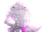  &lt;3 3_heads 5_fingers anthro black_nose blue_eyes blush bulge canine cerberus chest_tuft clawlion claws close-up clothed clothing colored crotch_tuft elbow_tufts embarrassed fluffy_tail fur glaring hand_on_hip head_tuft jockstrap looking_at_self looking_at_viewer male mammal multi_head multiple_tails nipples one_eye_closed partially_clothed pinup plain_background portrait pose red_eyes shoulder_tuft skimpy smile solo solo_focus standing symbol tears tongue tongue_out topless tuft underwear white_background white_fur wink 